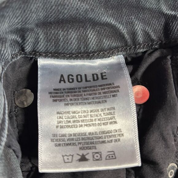 AGOLDE Toni Mid Rise Straight Leg Raw Hem Jeans in Black Feral Wash Size 26 - Picture 13 of 15